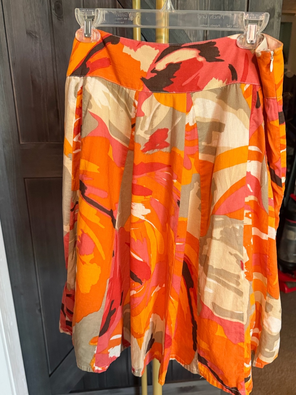 Christopher & Banks Orange Pink Floral-Abstract Skater Skirt